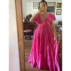 Erika Pena Vale Pink Tiered Cotton Maxi Dress Size